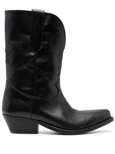 GOLDEN GOOSE BLACK LEATHER ANKLE BOOTS