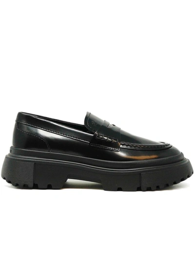 Hogan Black Leather Moccasin