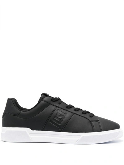 Just Cavalli Debossed-logo Leather Sneakers In Black