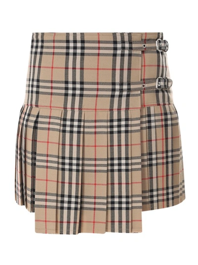 BURBERRY WOOL SKIRT WITH ICONIC PRINT