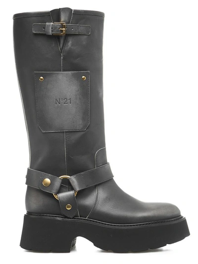 N°21 Knee-high Platform Leather Boots In Black