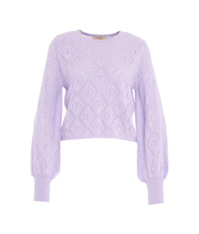 Twinset Open-knit Cotton-blend Top In Purple