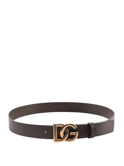 Dolce & Gabbana Leather Logoed Belt In Brown