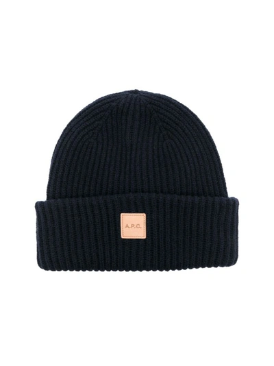 Apc A.p.c. Logo Patch Knitted Beanie In Blue