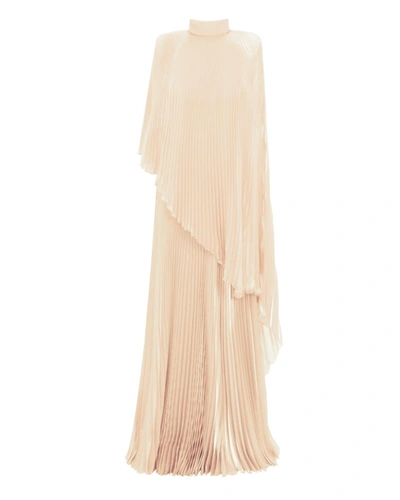 Gemy Maalouf Fully Pleated Organza Champagne Dress - Long Dresses In Neutrals