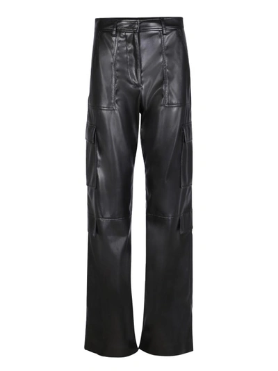 MSGM BLACK FAUX LEATHER CARGO TROUSERS