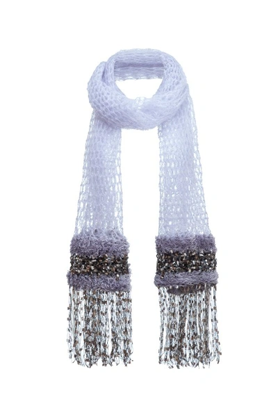 Andreeva Grey Cashmere Handmade Knit Scarf In Blue