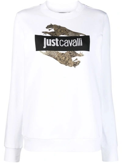 Just Cavalli Rhinestone Logo Sweatshirt In White