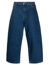 Studio Nicholson Cropped Wide Leg Denim Trousers In Blue
