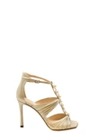 JIMMY CHOO PLATINUM AURA LEATHER SANDALS