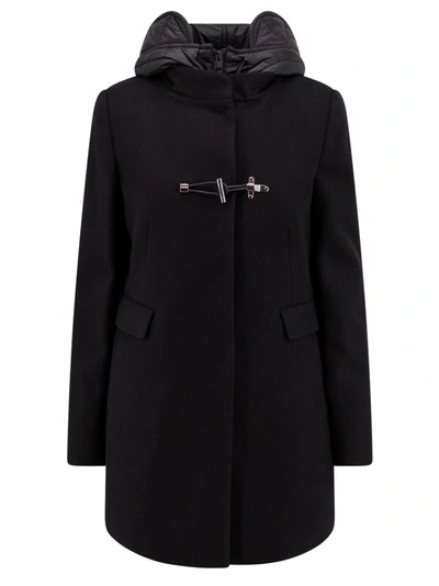 Fay Hook And Martingale Coat In Black