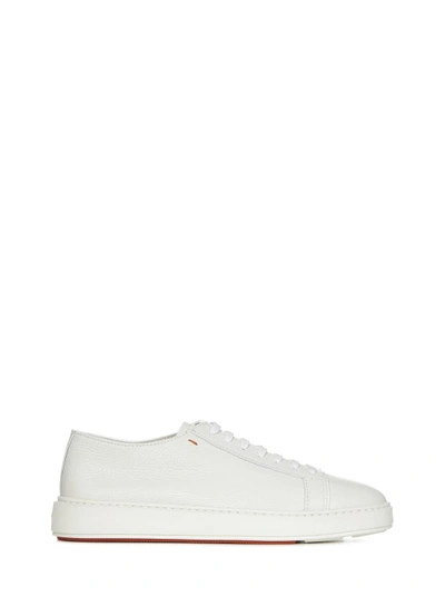Santoni White Leather Low-top Sneakers In Grey