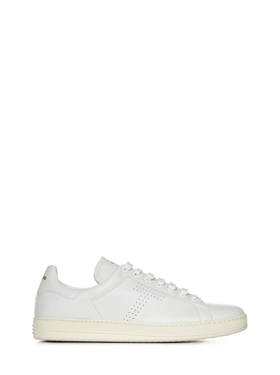 TOM FORD WHITE LOW-TOP CALFSKIN LEATHER SNEAKERS