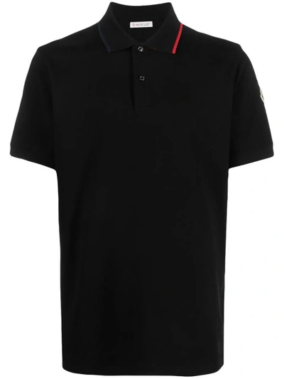 Moncler Logo Patch Short-sleeved Polo Shirt In Black