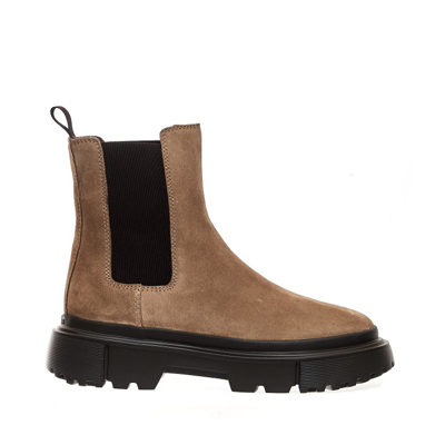 Hogan Beige Suede Ankle Boots In Brown