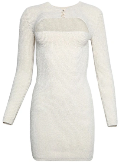 Alexander Wang T Boucle Long Sleeve Mini Dress With Cutout In White