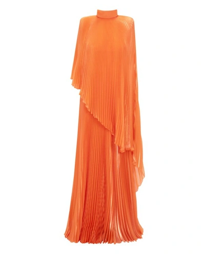Gemy Maalouf Fully Pleated Flared Orange Dress - Long Dresses