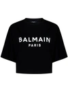 BALMAIN BLACK LOGO PRINT CROPPED T-SHIRT
