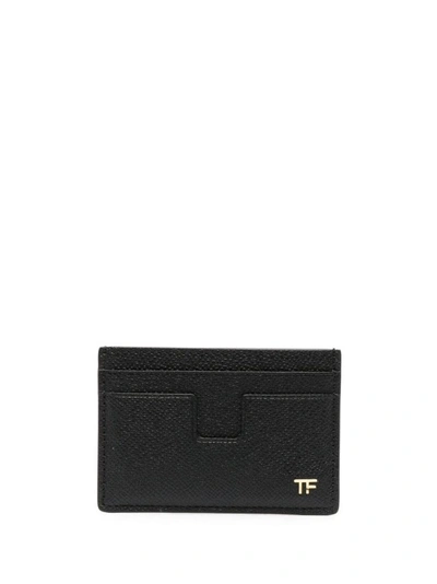 Tom Ford Small Black Card Case With Gold Tf Logo In Nero