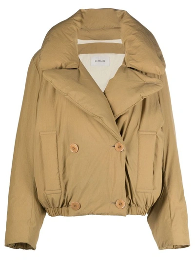 Lemaire Wide-lapels Puffer Jacket In Brown