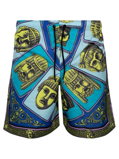 Versace Mask Print Swim Shorts In Multicolor