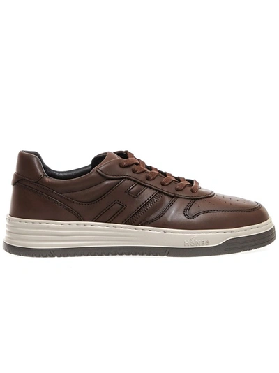 Hogan Brown Leather Basket Trainers