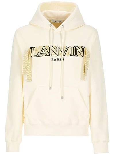 Lanvin Embroidered-logo Cotton Hoodie In Milk
