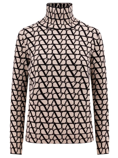 Valentino Virgin Wool Jumper With Toile Iconographe Motif In Neutrals