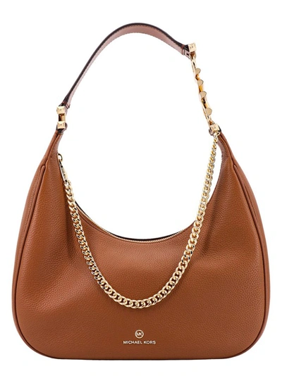Michael Kors Leather Shoulder Bag With Frontal Logo In Brown