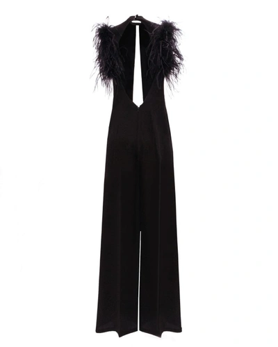 Gemy Maalouf Feathered Crepe Jumpsuit In Black