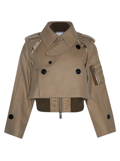 Sacai Wool Melton Mix Blouson Jacket In Brown | ModeSens Sacai Wool Melton Mix Blouson Jacket In Brown | ModeSens