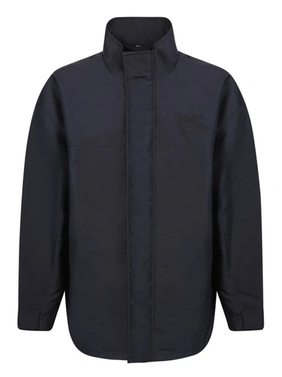 Burberry Black Logo Embroidered High Neck Jacket