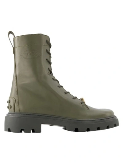 Tod's Heavy Rubber Boots - Leather - Khaki In Grey