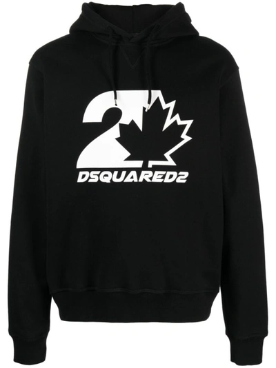 Dsquared2 Logo-print Cotton Drawstring Hoodie In Black