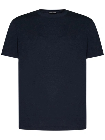 Tom Ford Navy Crewneck T-shirt In Blue