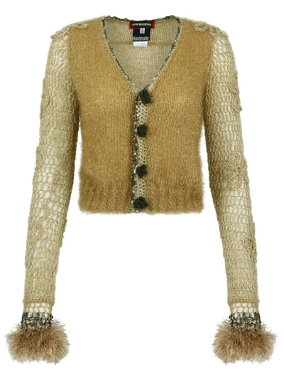 Andreeva Camel Handmade Knit Cardigan In Gold