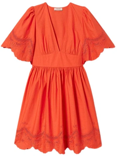 Twinset Broderie-anglaise Short-sleeve Dress In Orange