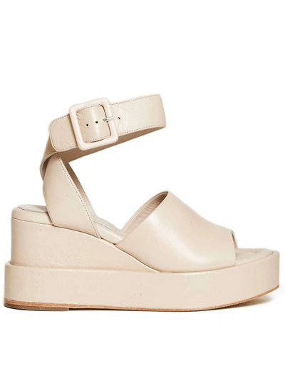 Paloma Barceló Beige Leather Wedge Sandals In Neutrals