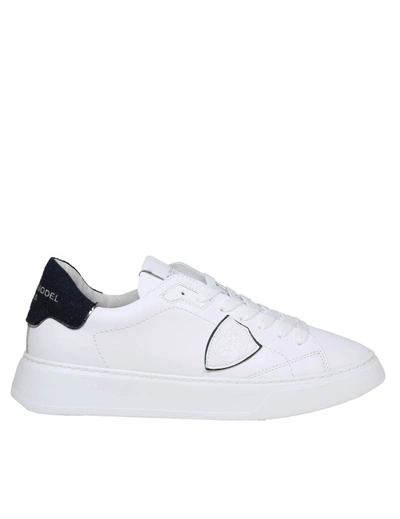 Philippe Model Temple Low Trainers In White And Blue Leather