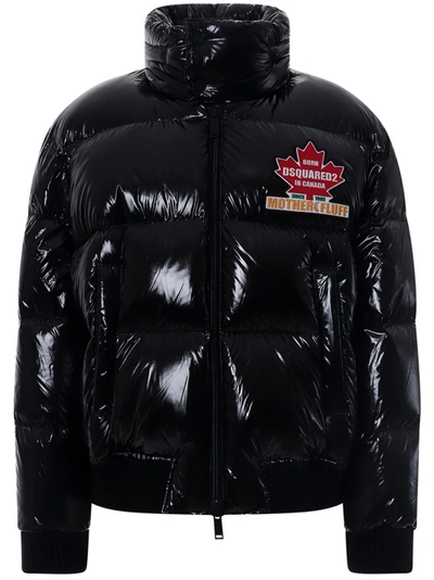 Dsquared2 Shiny Nylon Puffer Jacket In Black