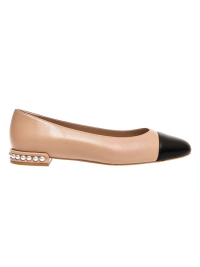 Stuart Weitzman Lambskin Pearly-stud Ballerina Flats In Brown