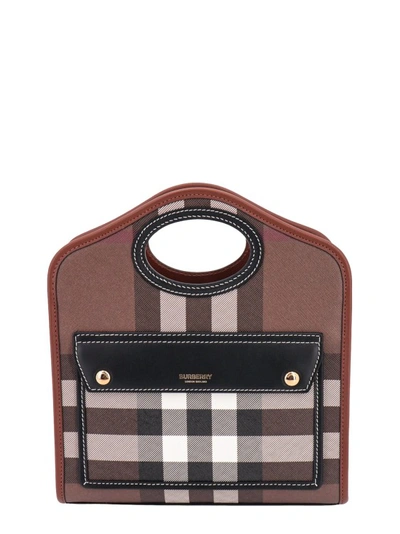 Burberry Coated Canvas And Leather Handbag With  Check Motif In Brown