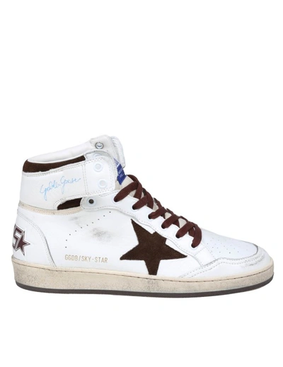 Golden Goose Sky Star Distressed Leather High-top Sneakers In White