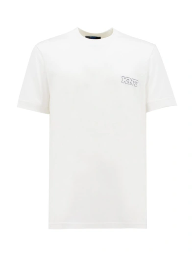 Kiton Logo Embroidered Crew Neck White Cotton T-shirt