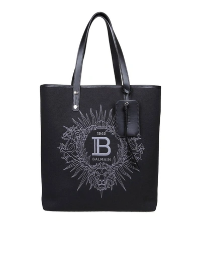 Balmain Varsity Shopping Bag In Black