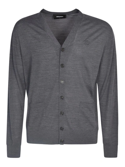 Dsquared2 V-neck Fine-knit Cardigan In Grey