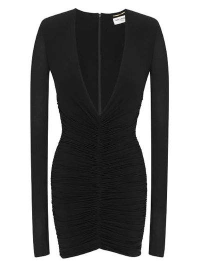 Saint Laurent Long Sleeve Mini Dress Black In Noir