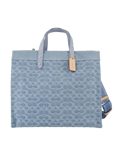 Coach Washed Denim Field Tote 22 In Blue