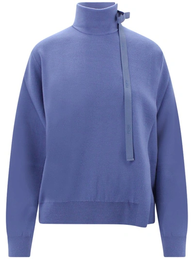 Fendi Wool Sweater With Cut-out Details In Blue
