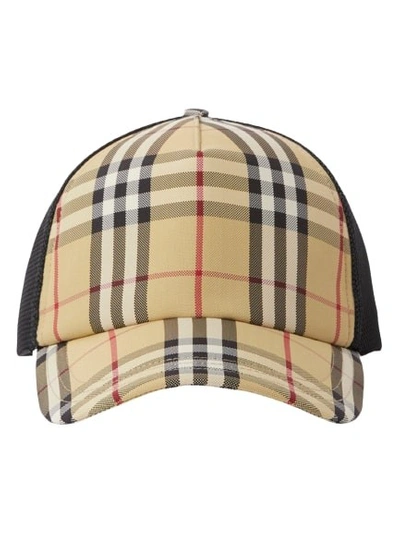 Burberry Check-pattern Mesh Cap In Archive Beige Ip Chk